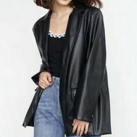 Joie Black Faux Leather Blazer - Picture 2 of 6
